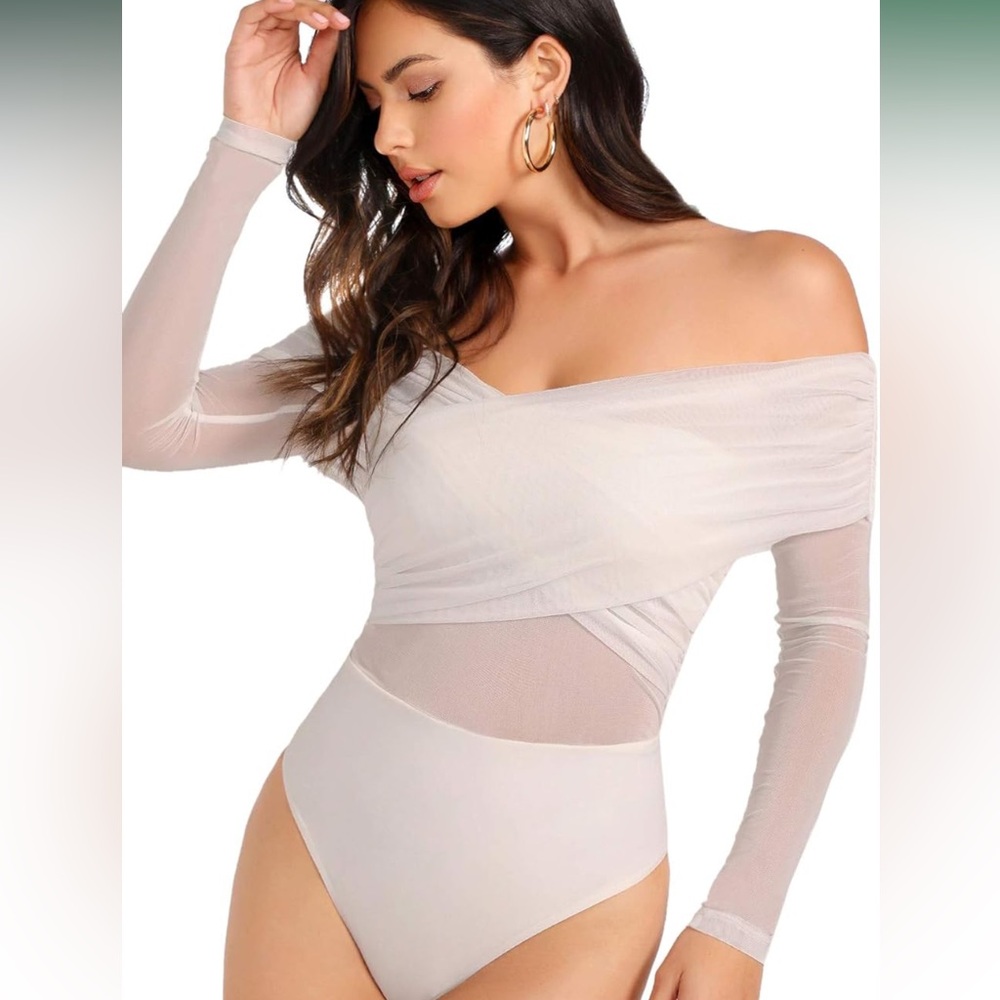 Criss Cross Sheer Long Sleeve Bodysuit